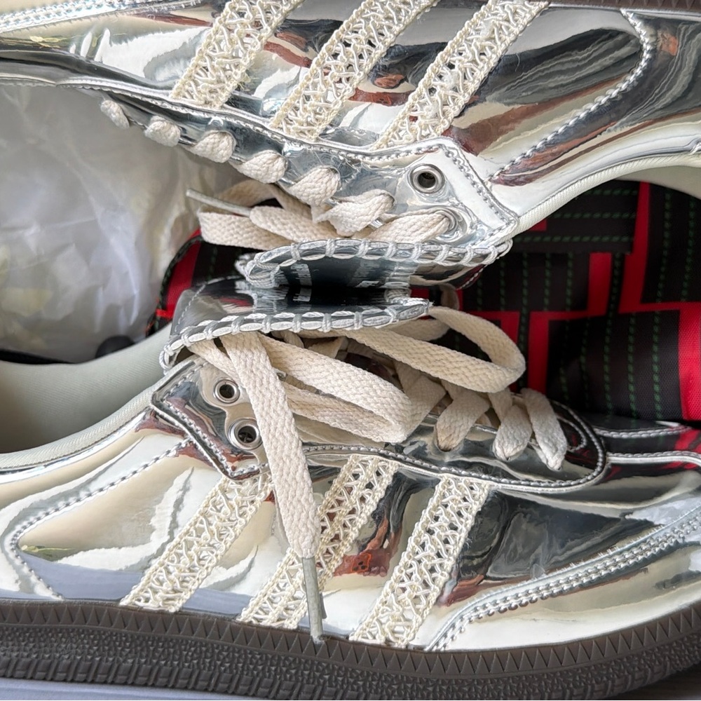 adidas Wales Bonner Silver Metallic Low-Top Sneakers with Cream Laces